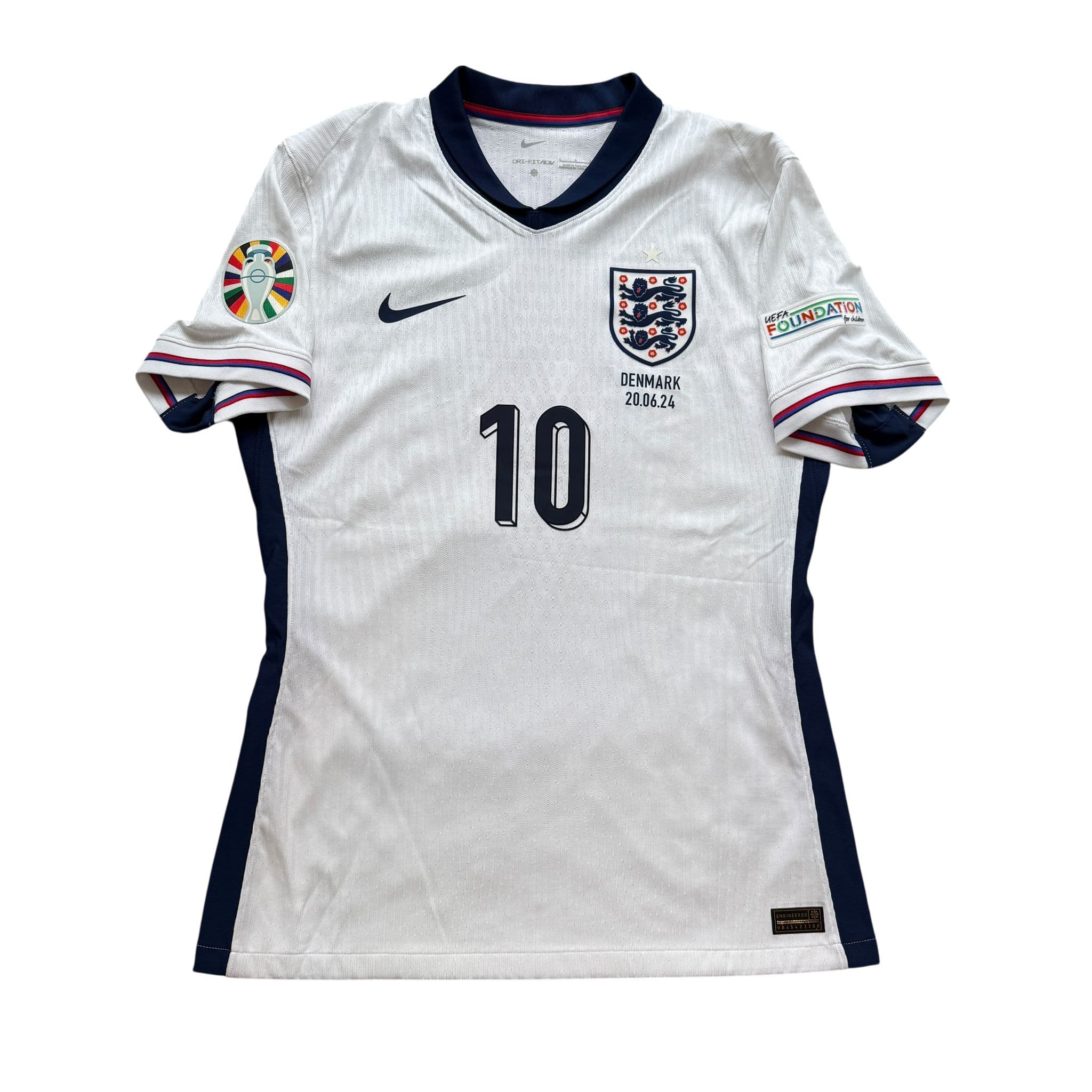 EURO 2024 Match Issued England Home Shirt - Jude Bellingham v Denmark - Image 2